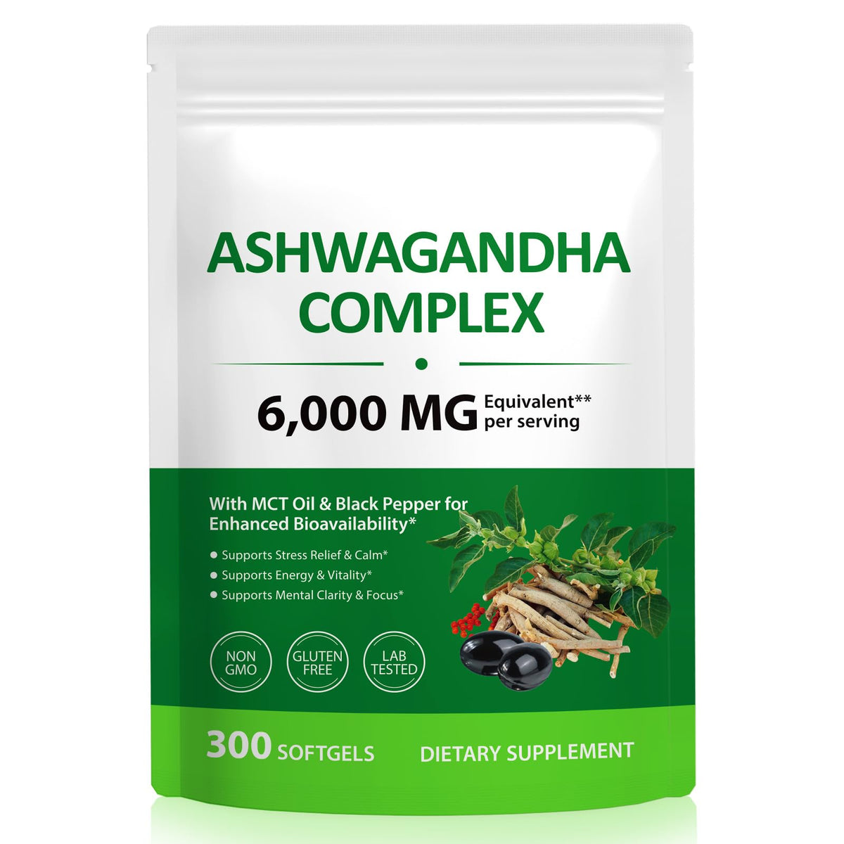 ZUZOKKAHA Extrait d'Ashwagandha gélules molles 300 unités vue de face