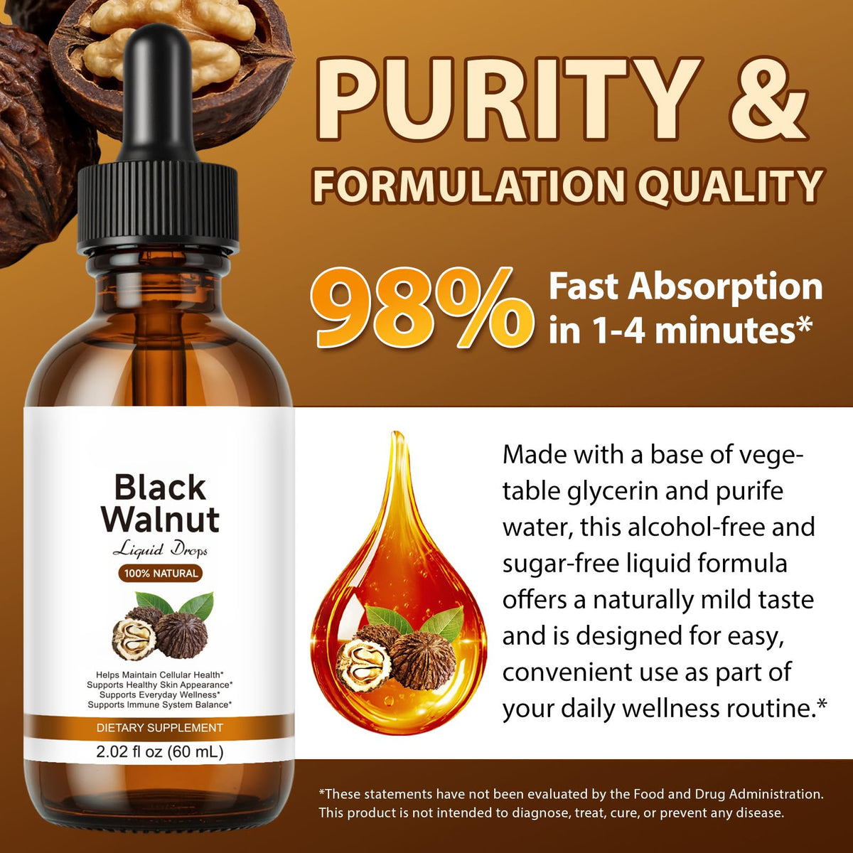 ZUZOKKAHA Gouttes Liquides de Noix Noire 500mg avec verre d'eau