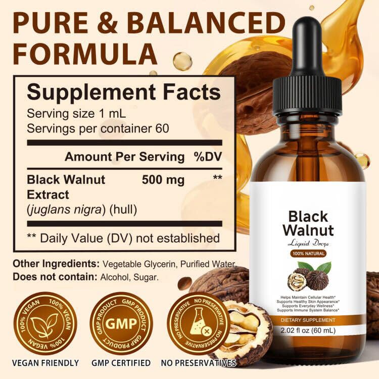 ZUZOKKAHA Gouttes Liquides de Noix Noire 500mg étiquette
