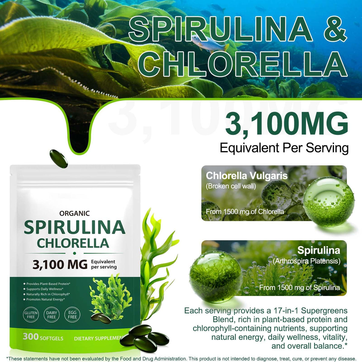 ZUZOKKAHA Spiruline & Chlorelle Softgels 17-in-1 côté