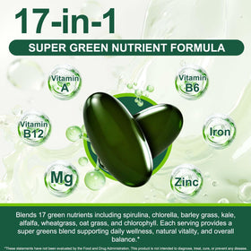 ZUZOKKAHA Spiruline & Chlorelle Softgels 17-in-1 en main