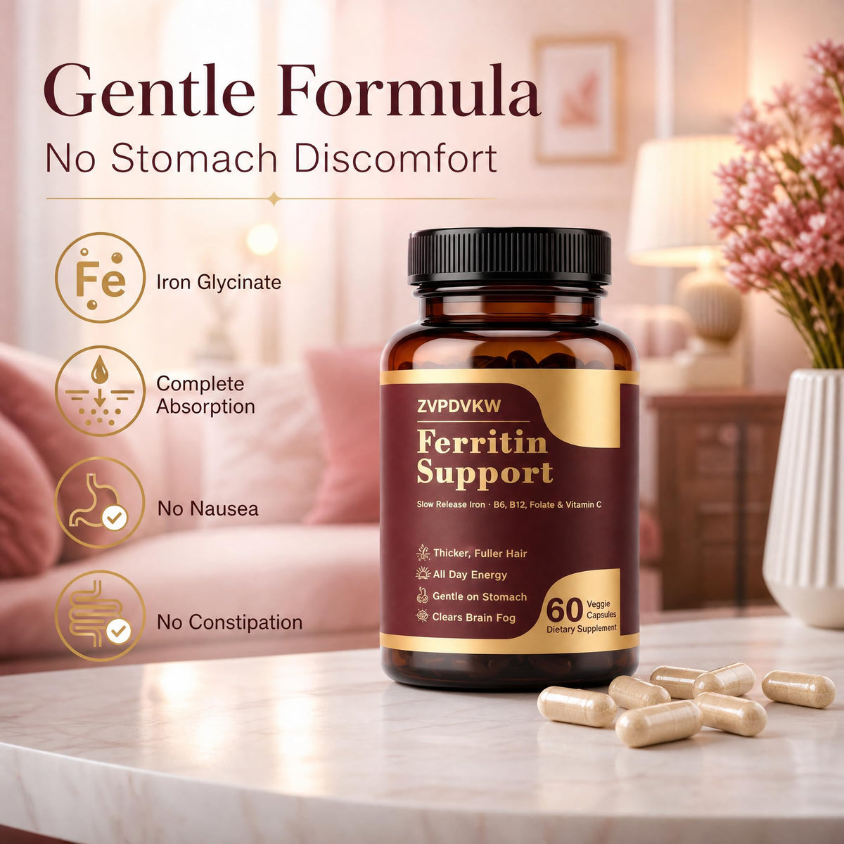 ZVPDVKW Complément Alimentaire Fer Femme 60 Capsules à côté d'autres vitamines