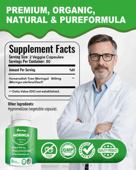 ZyliaVitaX Capsules de Moringa 800mg avec éléments naturels autour