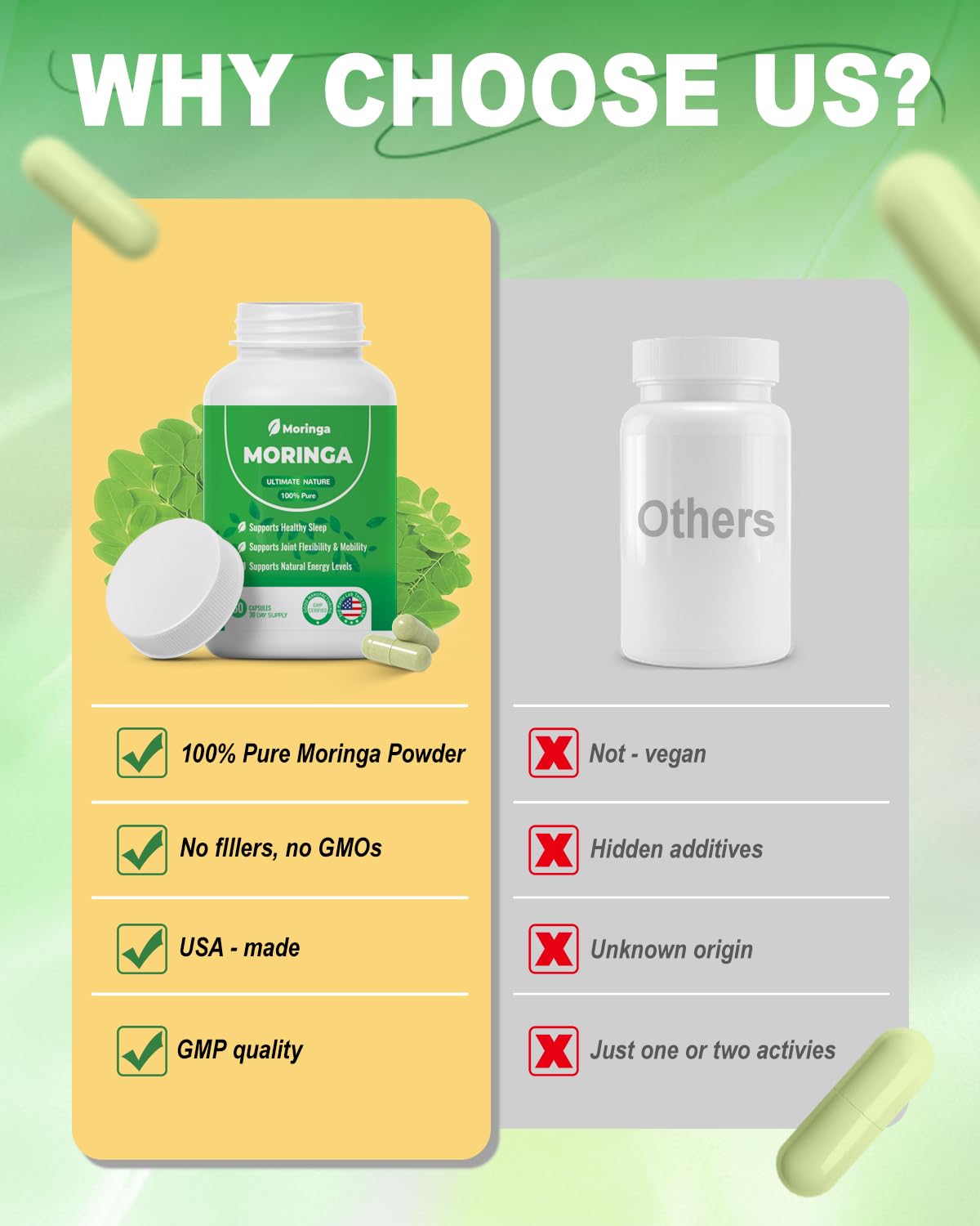 ZyliaVitaX Capsules de Moringa 800mg avec vue rapprochée des capsules