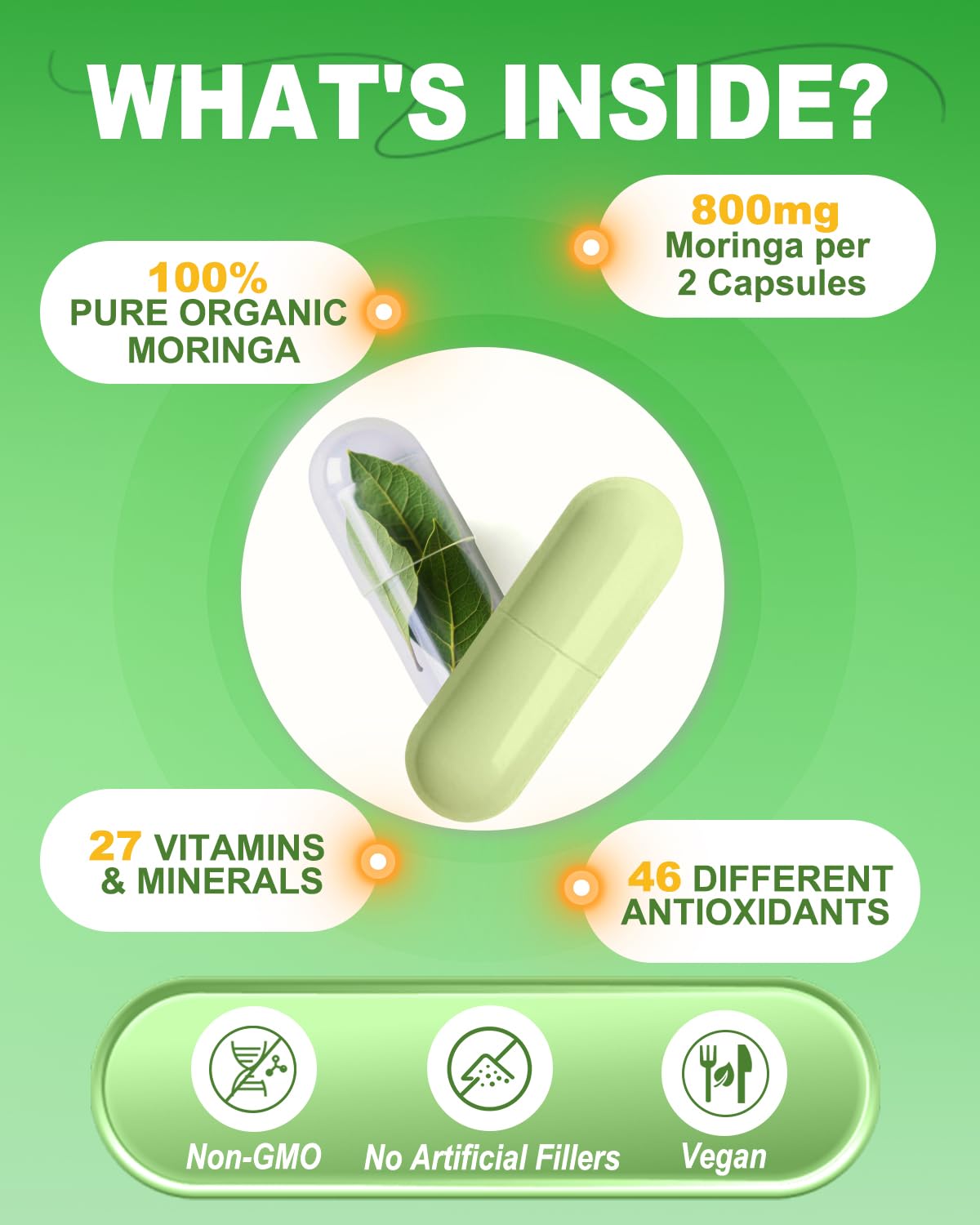 ZyliaVitaX Capsules de Moringa 800mg vue arrière avec informations nutritionnelles