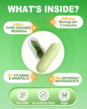 ZyliaVitaX Capsules de Moringa 800mg vue arrière avec informations nutritionnelles