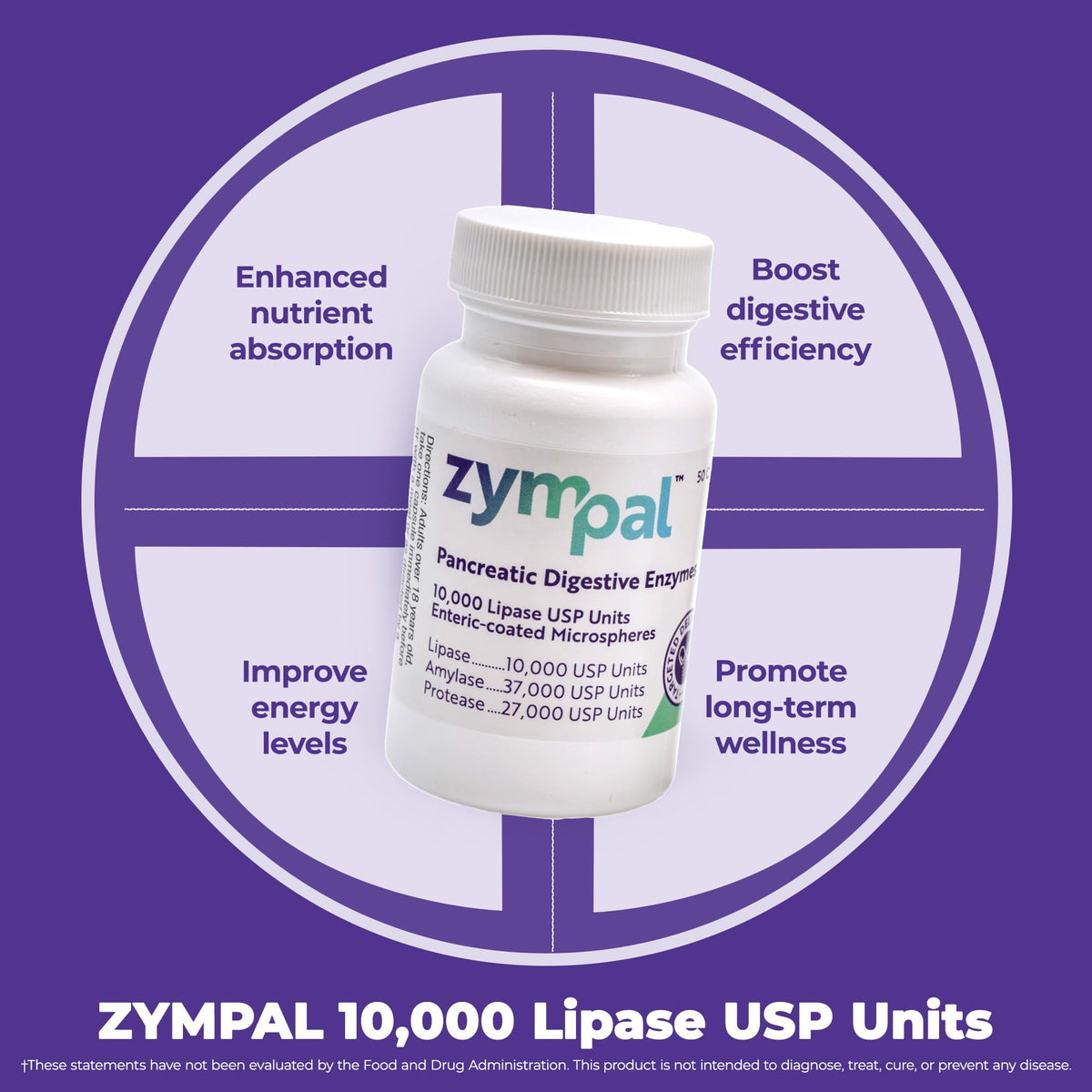 ZYMPAL Enzymes daily 10 000 Unités Lipase USP - étiquette sur le flacon
