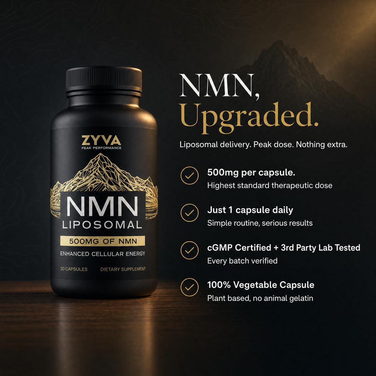 ZYVA Liposomal NMN 500mg packaging side view