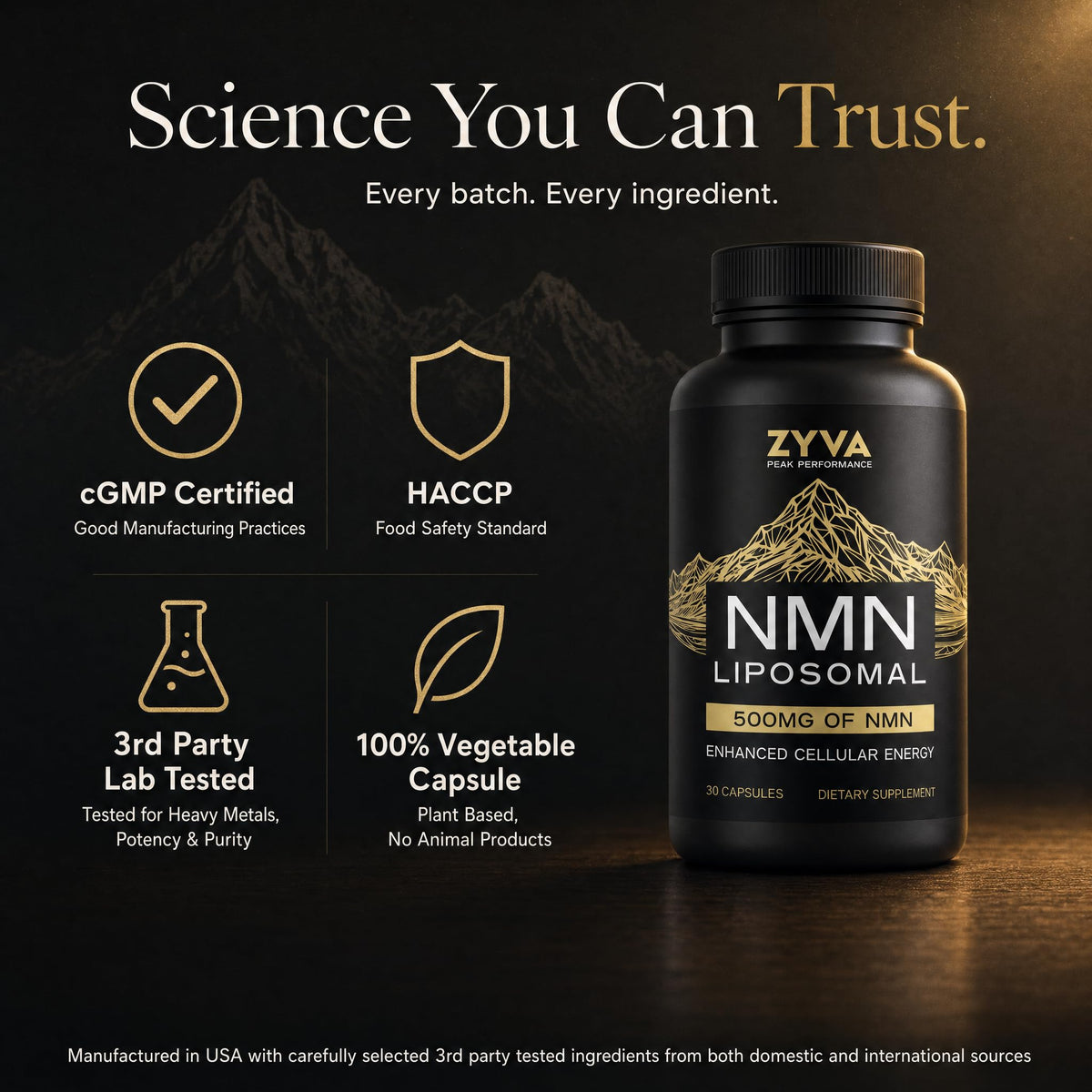 ZYVA Liposomal NMN 500mg product label close-up