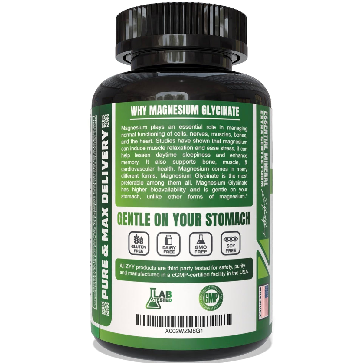 zyy Capsules de Glycinate de Magnésium Pur 1000mg - vue latérale