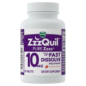 ZzzQuil Complément Alimentaire Sommeil 10mg Melatonine Fraise, côté de la boîte