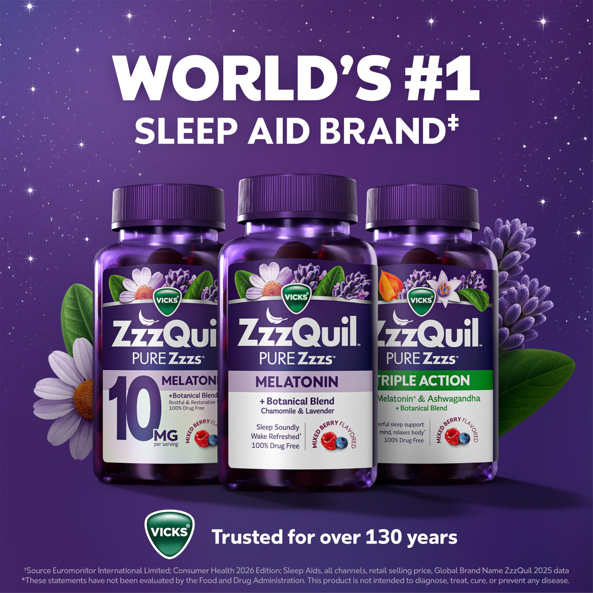 ZzzQuil Gélules de Mélatonine 2mg sur un oreiller