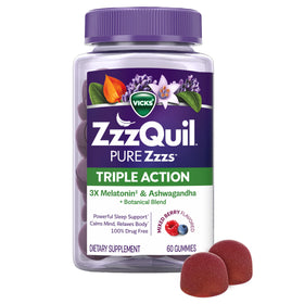 ZzzQuil Gummies Sommeil 6mg Melatonine Flaveur Framboise-Vanille