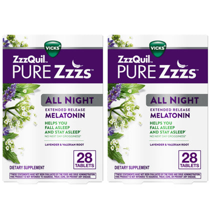 ZzzQuil Pure Zzzs All Night comprimés de mélatonine 2 mg, emballage avant